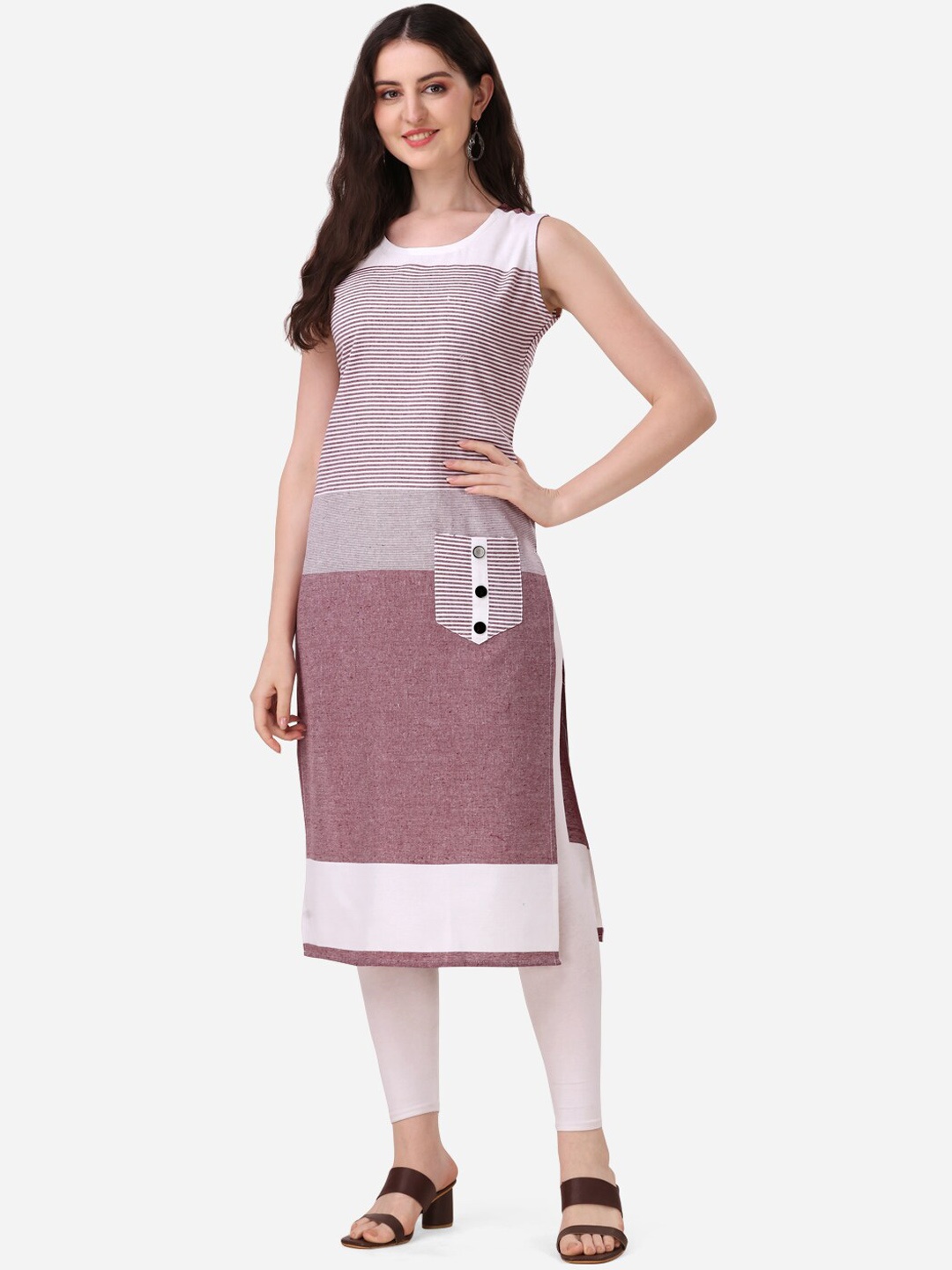 

KALINI Colourblocked Sleeveless Cotton Kurta, Purple