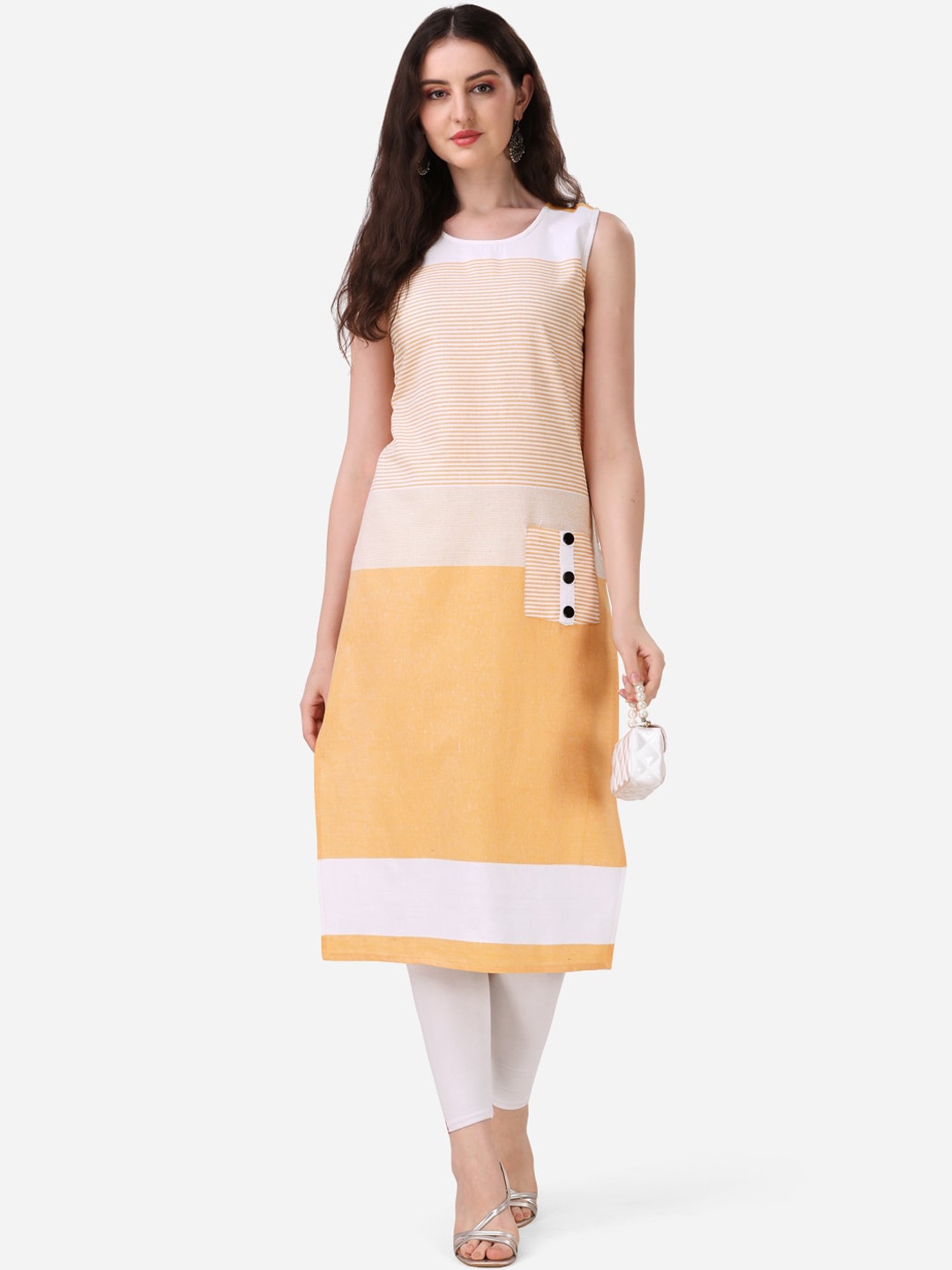 

KALINI Colourblocked Sleeveless Cotton Kurta, Yellow