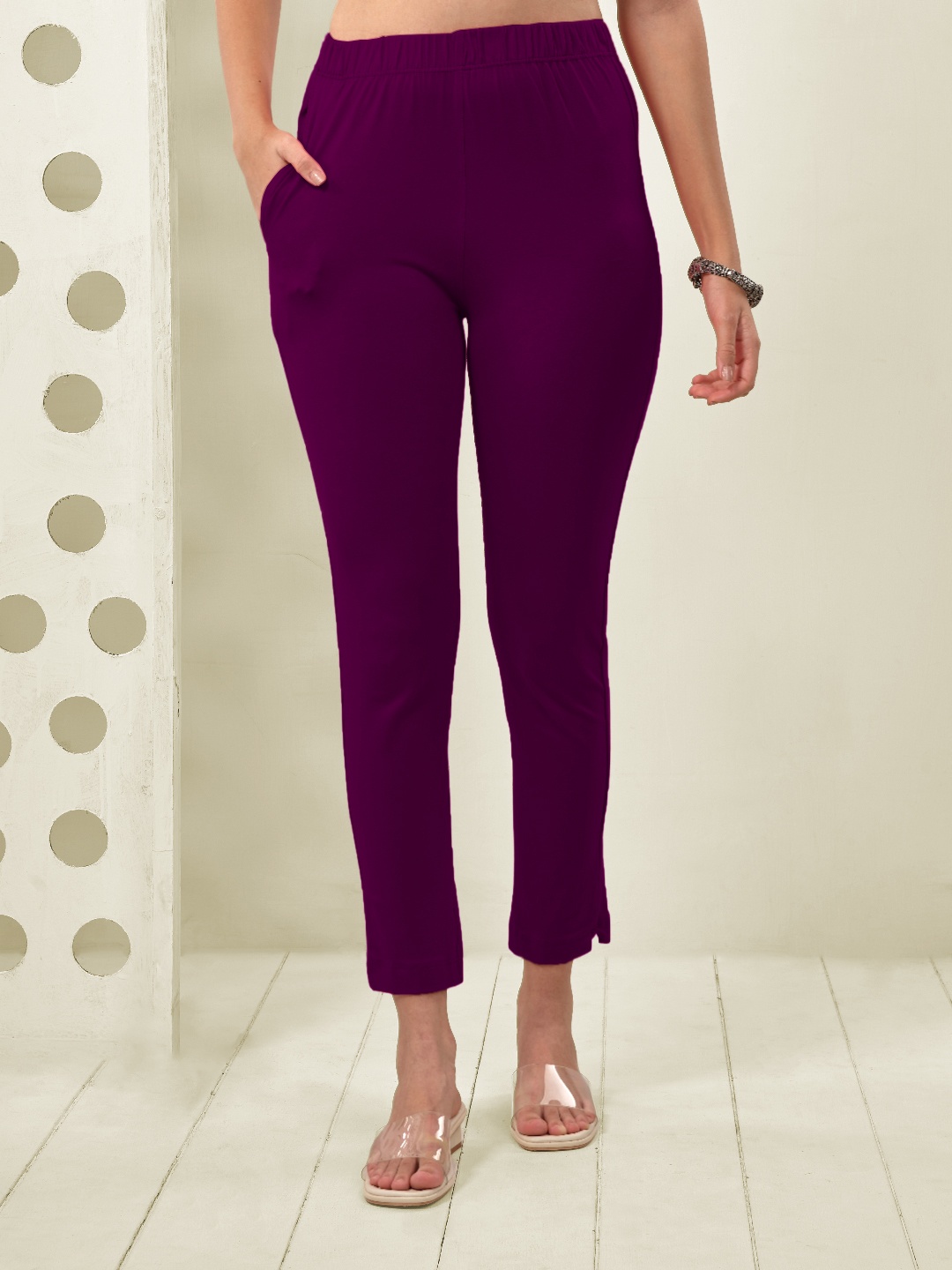 

LYRA Women Mid-Rise Original Cotton Trousers, Purple