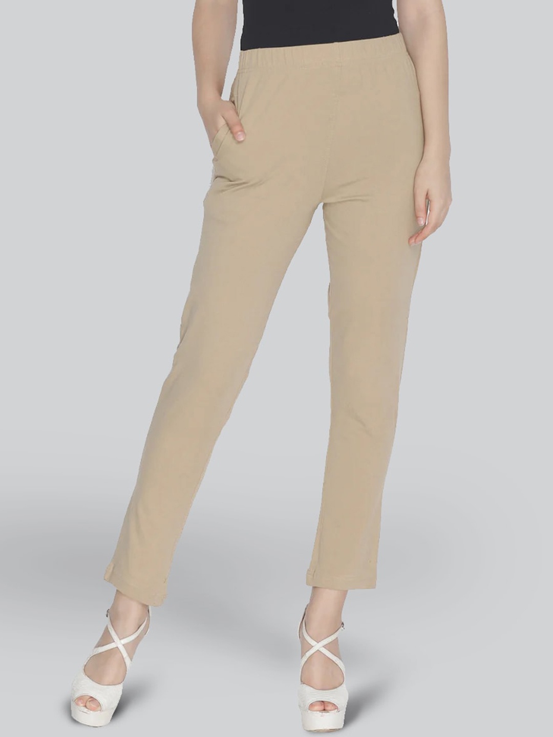 

LYRA Women Original Fit Mid Rise Cotton Trousers, Beige