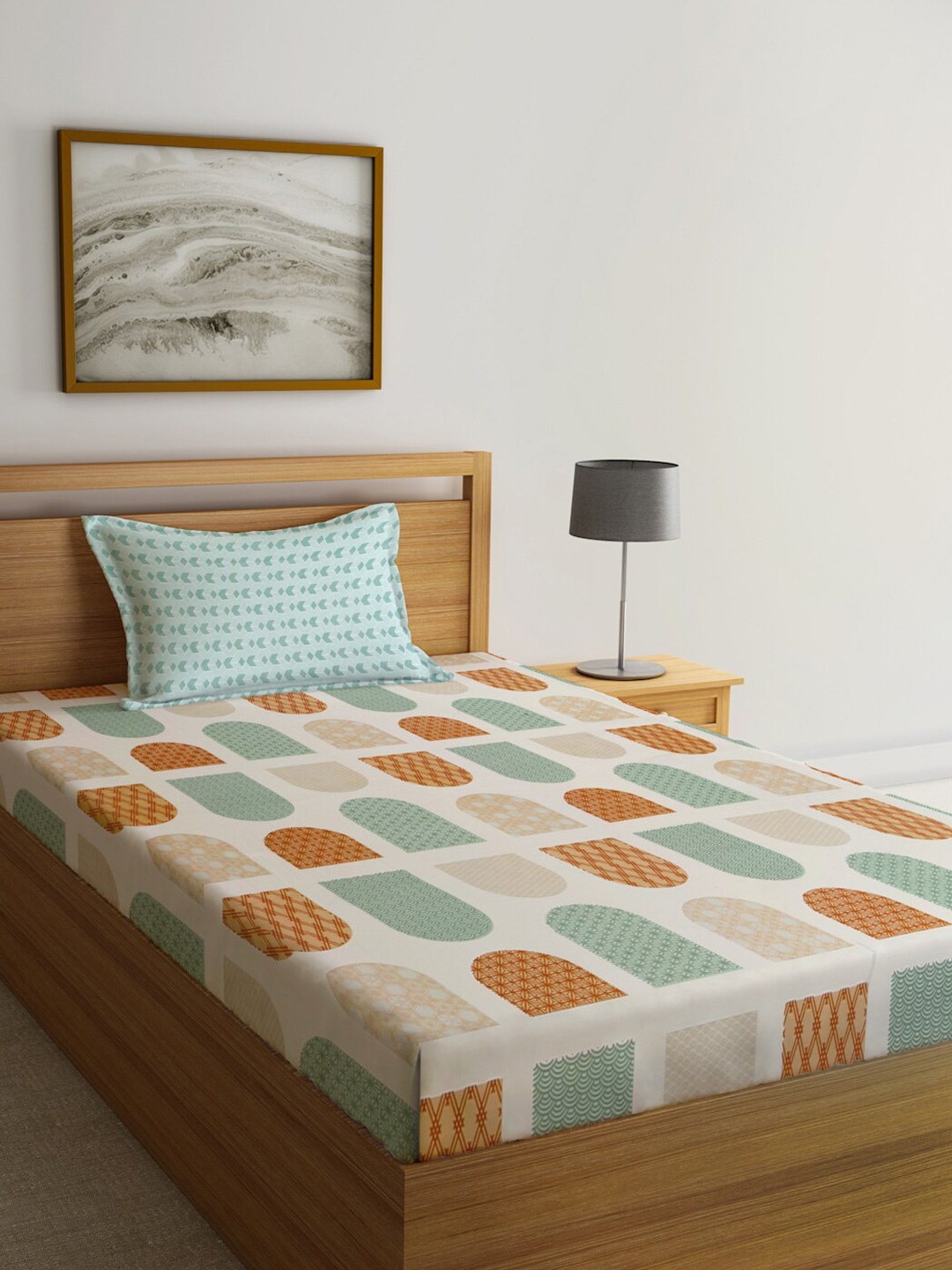 

KLOTTHE Brown & Green Geometric Printed 300TC Single Bedsheet With 1 Pillow Cover