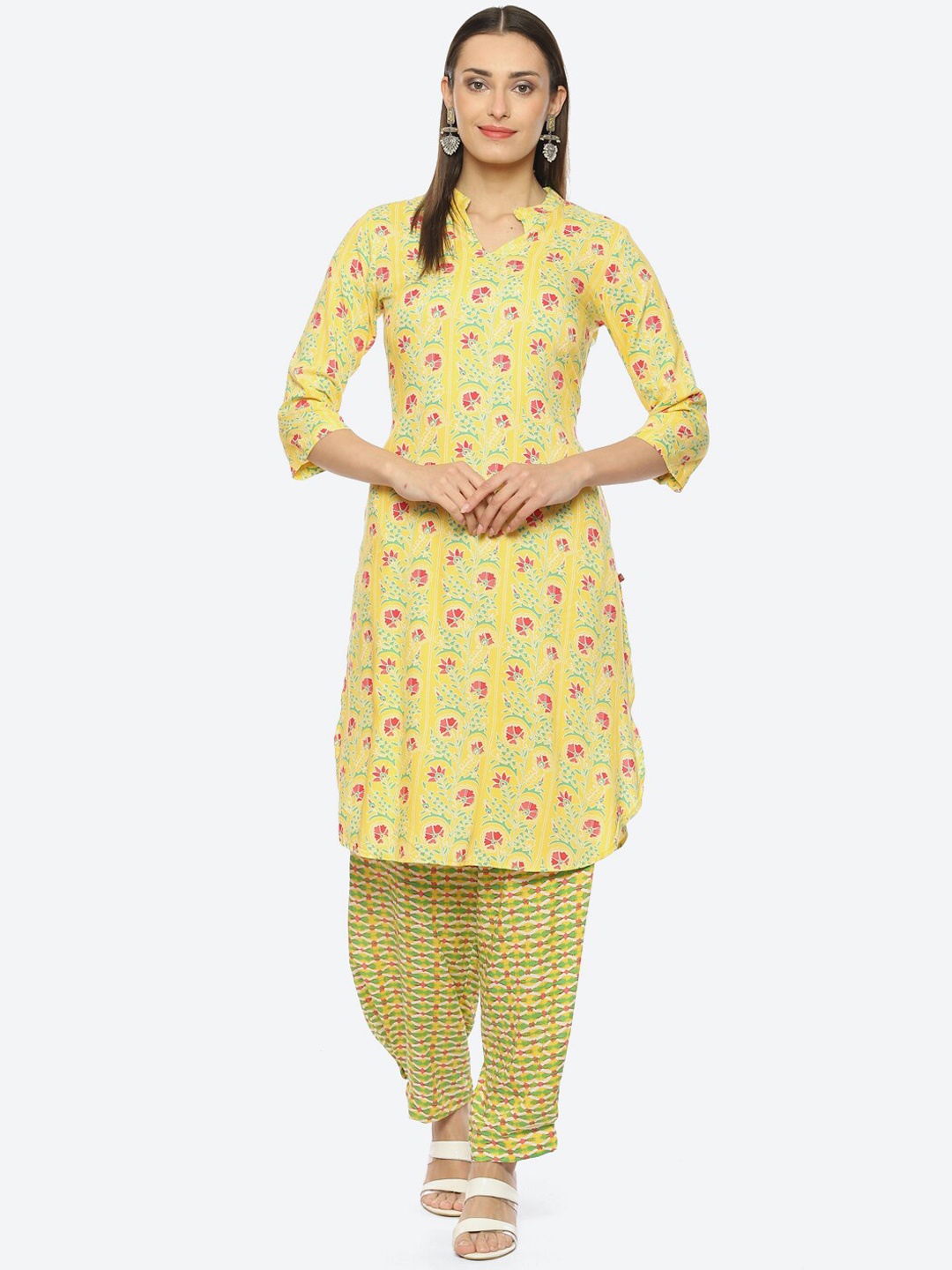 

Biba Floral Printed Regular Kurta With Patiala, Yellow