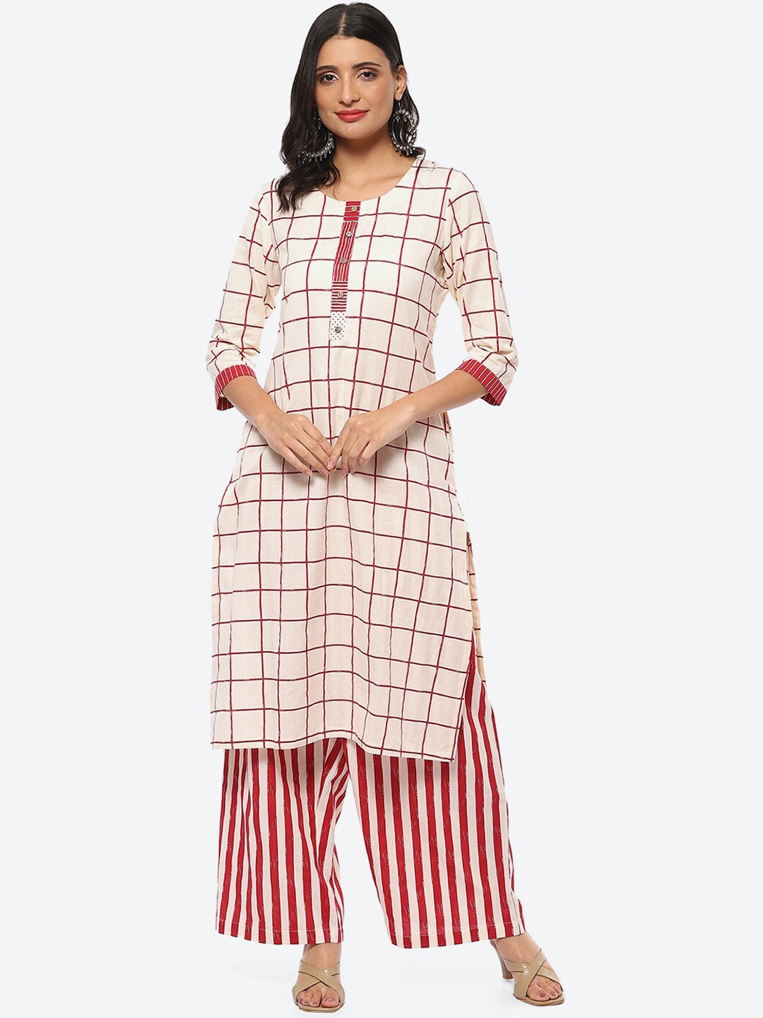 

Biba Checked Printed Kurta With Palazzos, Purple