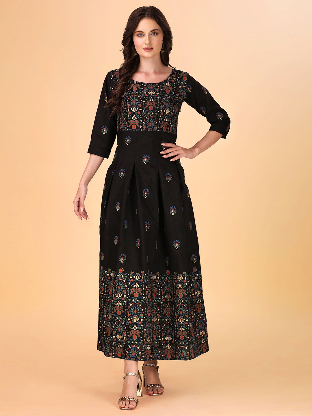

Paralians Ethnic Motifs Printed Maxi Ethnic Dress, Black