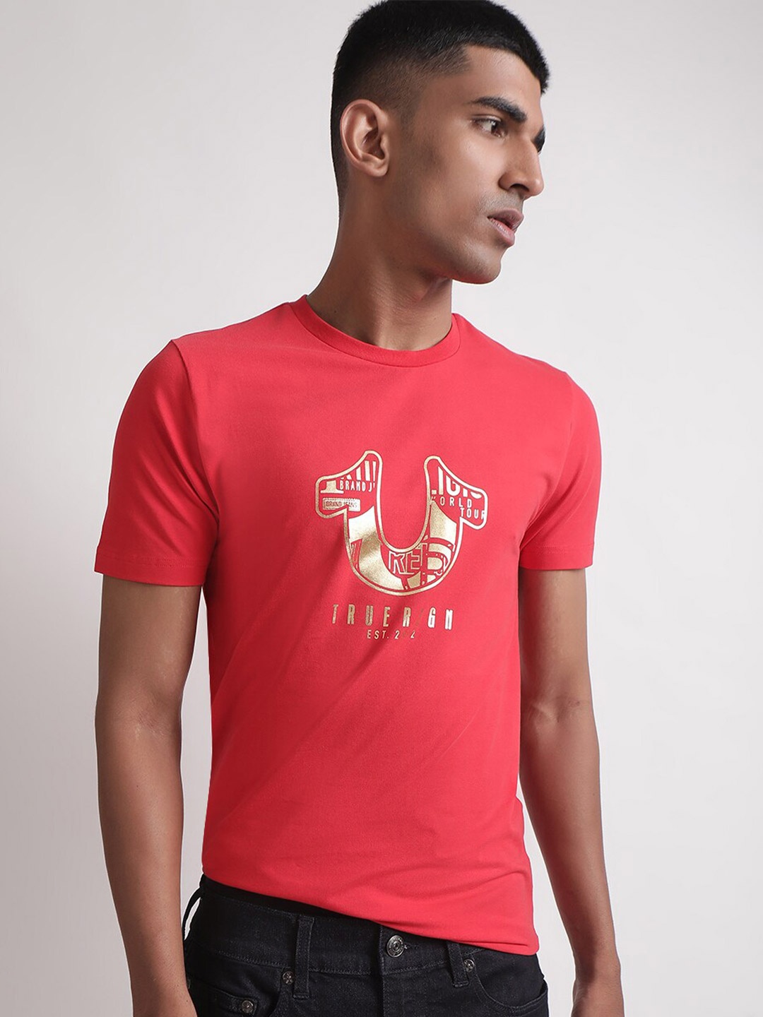 

True Religion Typography Printed Cotton T-shirt, Red