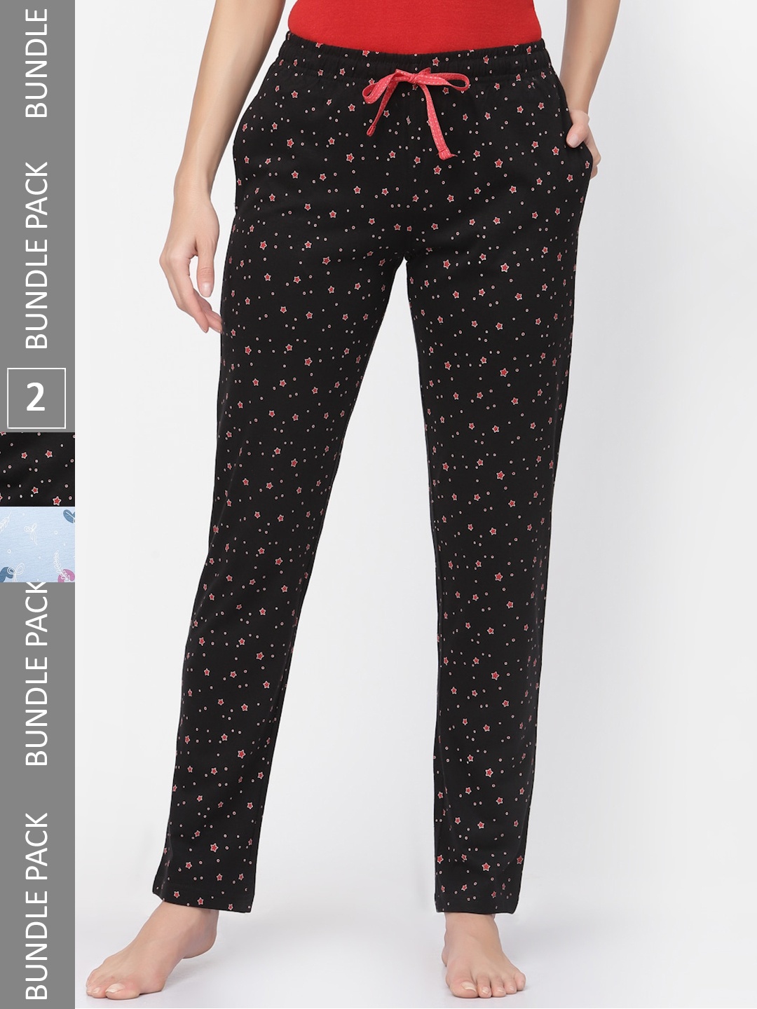 

Sweet Dreams Women Blue & Black Pack Of 2 Printed Pure Cotton Lounge Pants