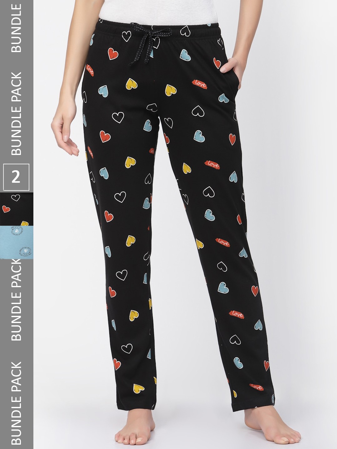 

Sweet Dreams Women Pack Of 2 Mid-Rise Printed Pure Cotton Lounge Pants, Blue