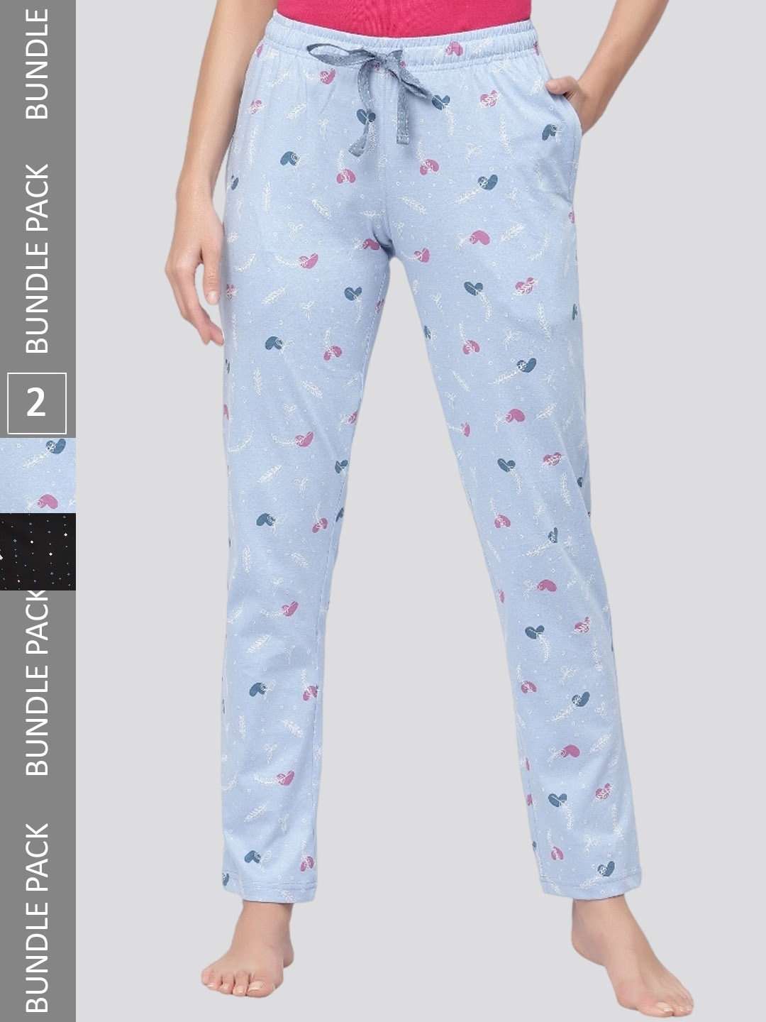 

Sweet Dreams Women Blue & Black Pack Of 2 Printed Pure Cotton Lounge Pants