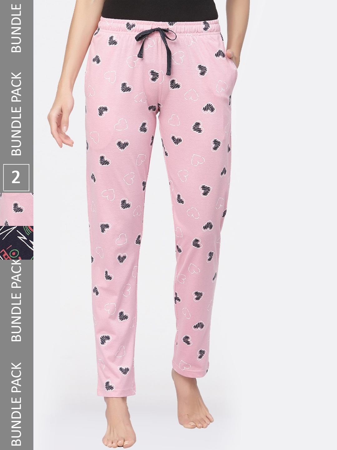 

Sweet Dreams Women Pack Of 2 Mid-Rise Printed Pure Cotton Lounge Pants, Pink