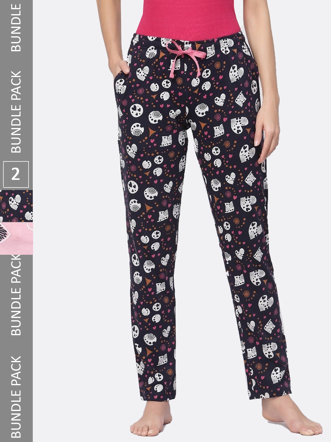 

Sweet Dreams Women Pack Of 2 Mid-Rise Printed Pure Cotton Lounge Pants, Pink