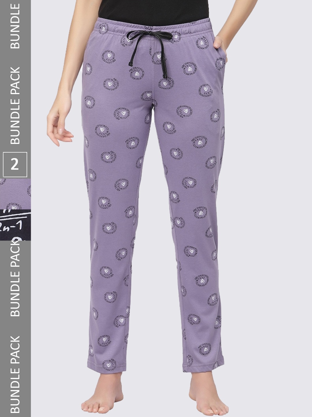 

Sweet Dreams Women Pack Of 2 Mid-Rise Printed Pure Cotton Lounge Pants, Black