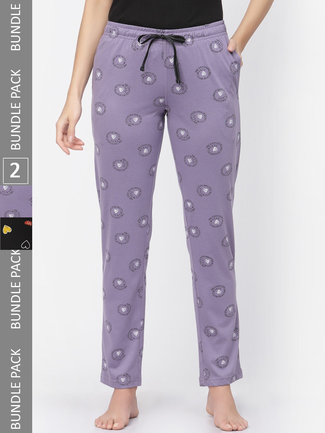 

Sweet Dreams Women Pack of 2 Printed Pure Cotton Lounge Pants, Black
