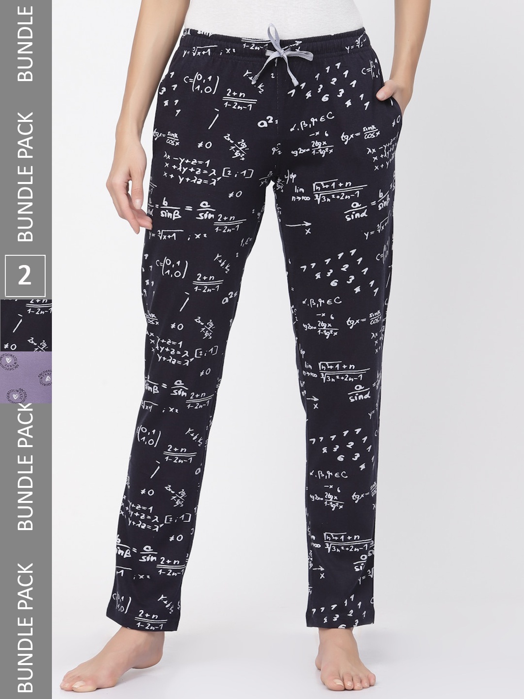 

Sweet Dreams Women Pack Of 2 Printed Pure Cotton Lounge Pants, Purple