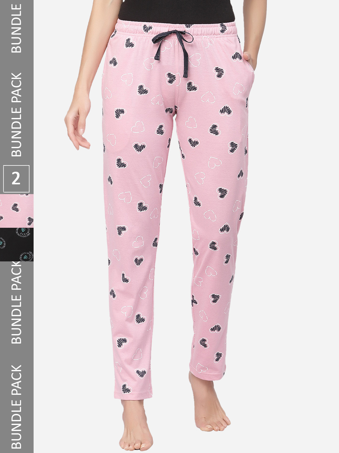 

Sweet Dreams Women Pack Of 2 Printed Pure Cotton Lounge Pants, Black