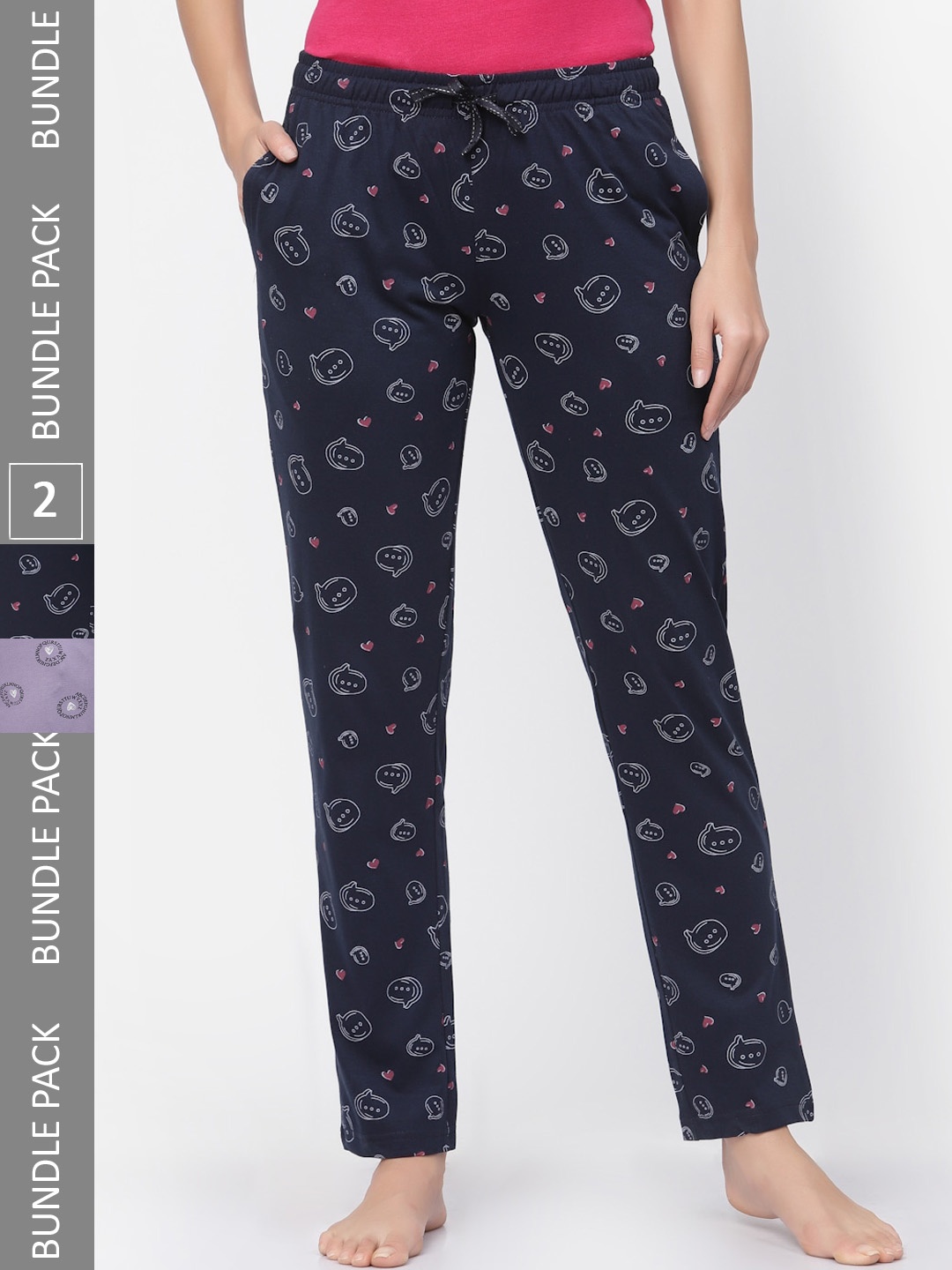 

Sweet Dreams Women Purple & Black Pack Of 2 Printed Pure Cotton Lounge Pants
