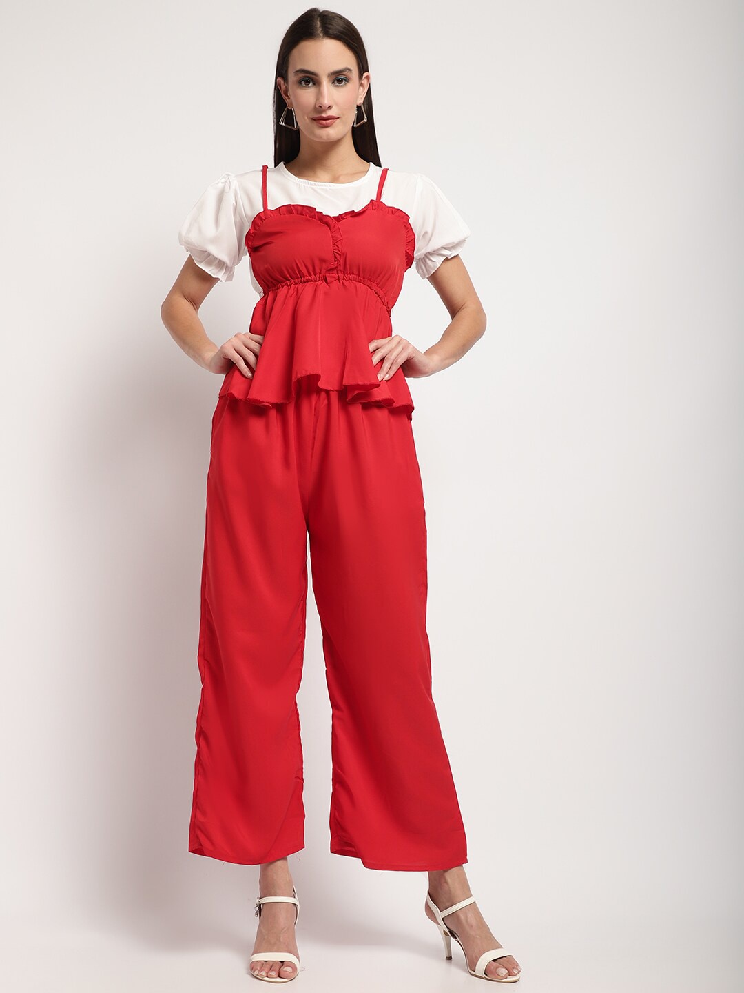 

borse lele Puff Sleeves Top & Palazzos, Red