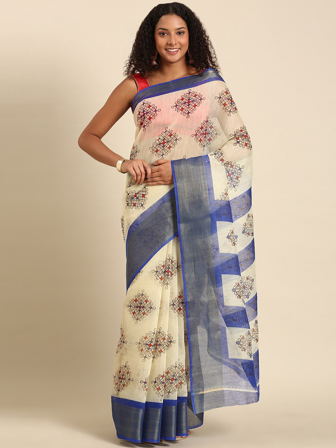 

Anouk Blue & Off White Ethnic Motifs Zari Printed Saree