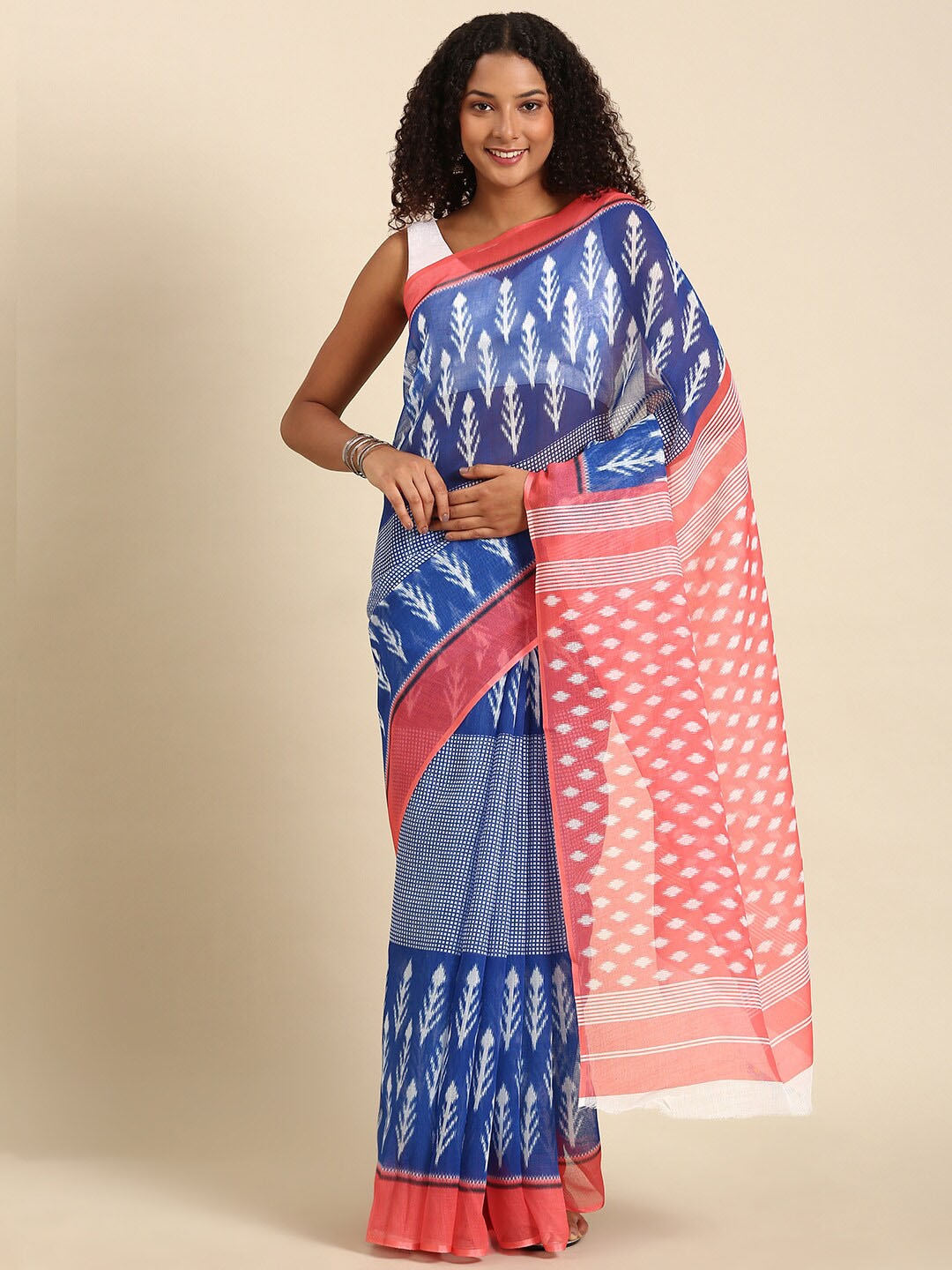 

Anouk Blue & Red Ethnic Motifs Printed Saree