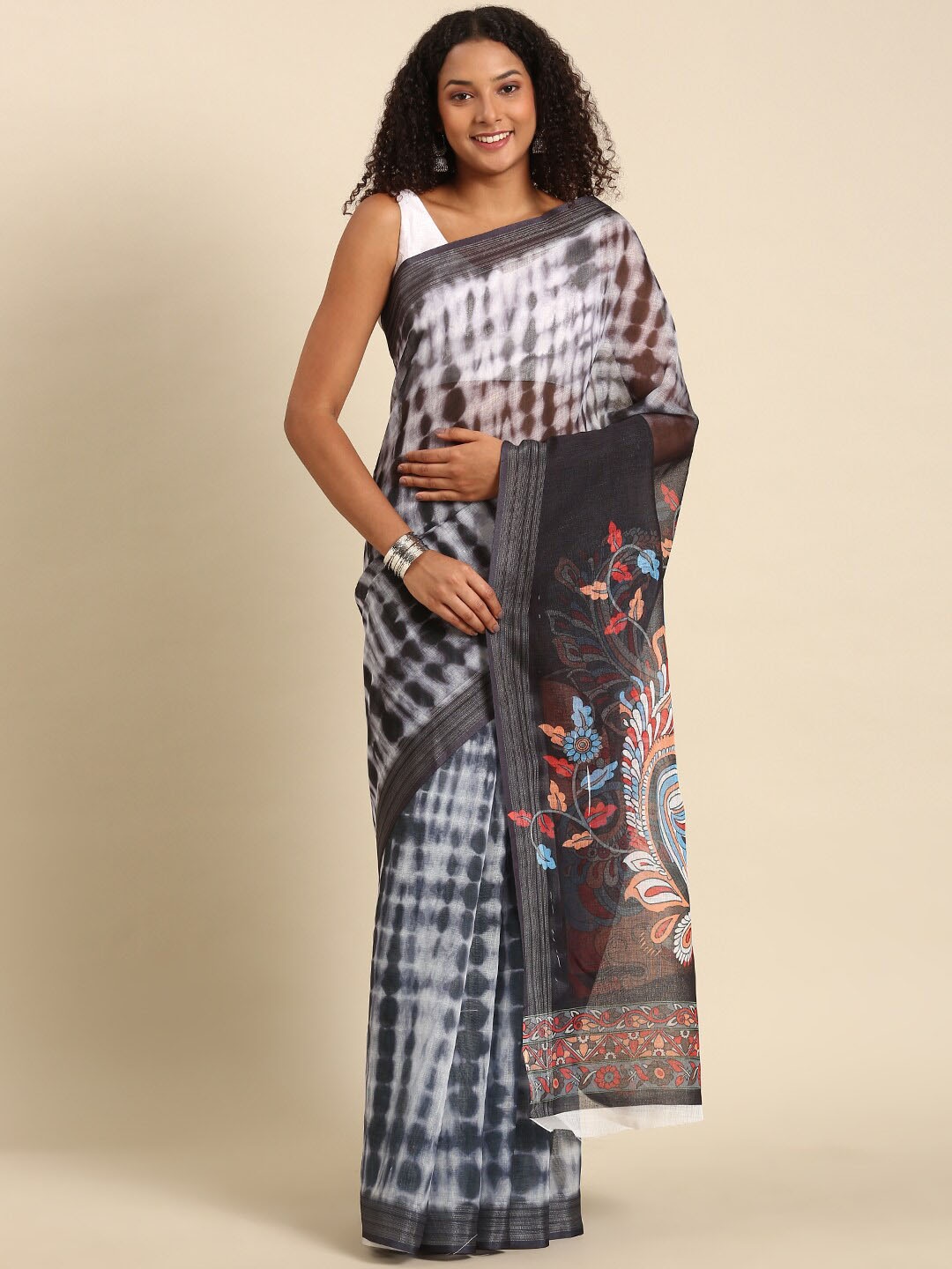 

Anouk Charcoal & White Abstract Printed Zari Saree