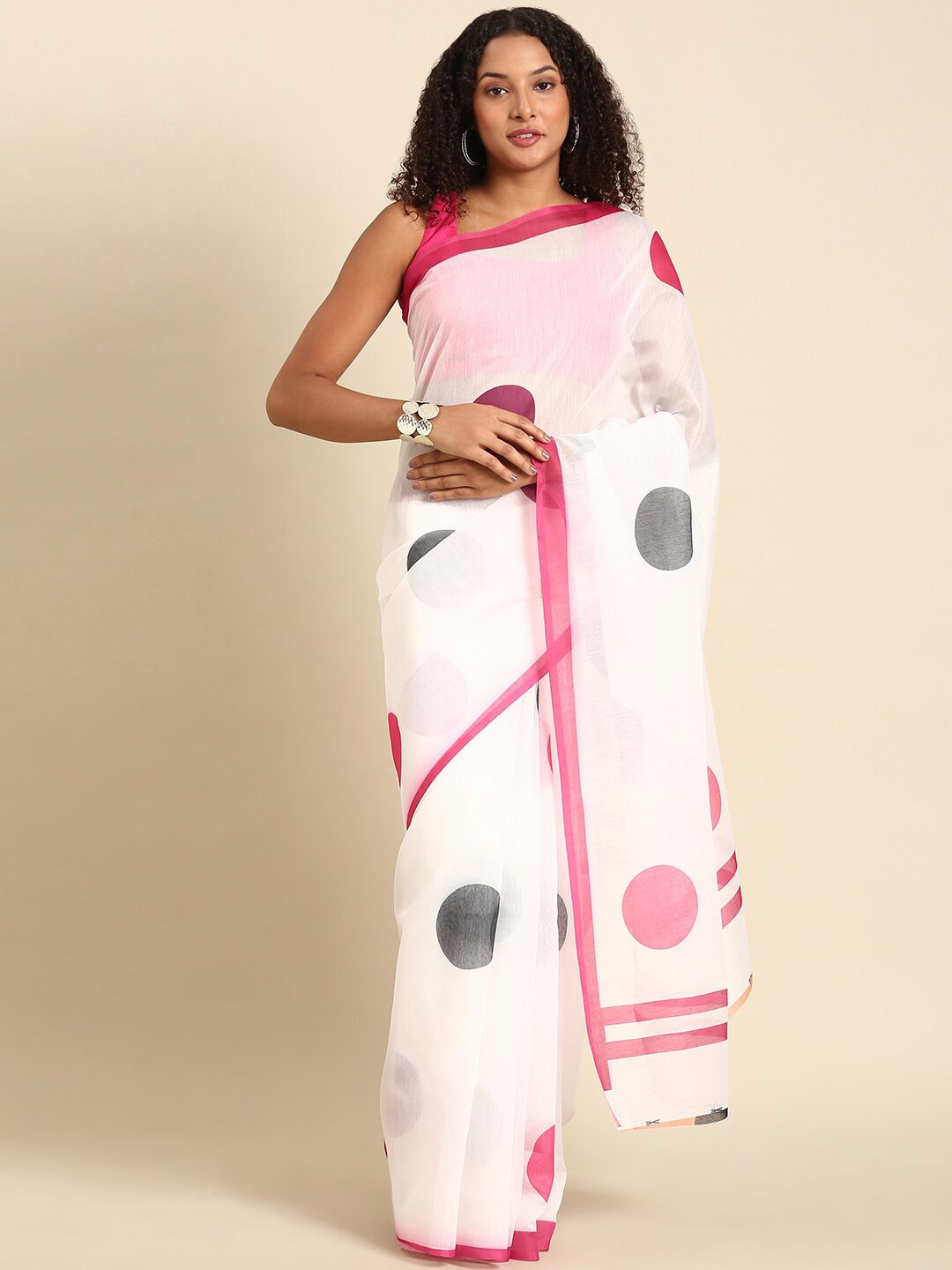

Anouk Geometric Printed Pure Cotton Saree, White
