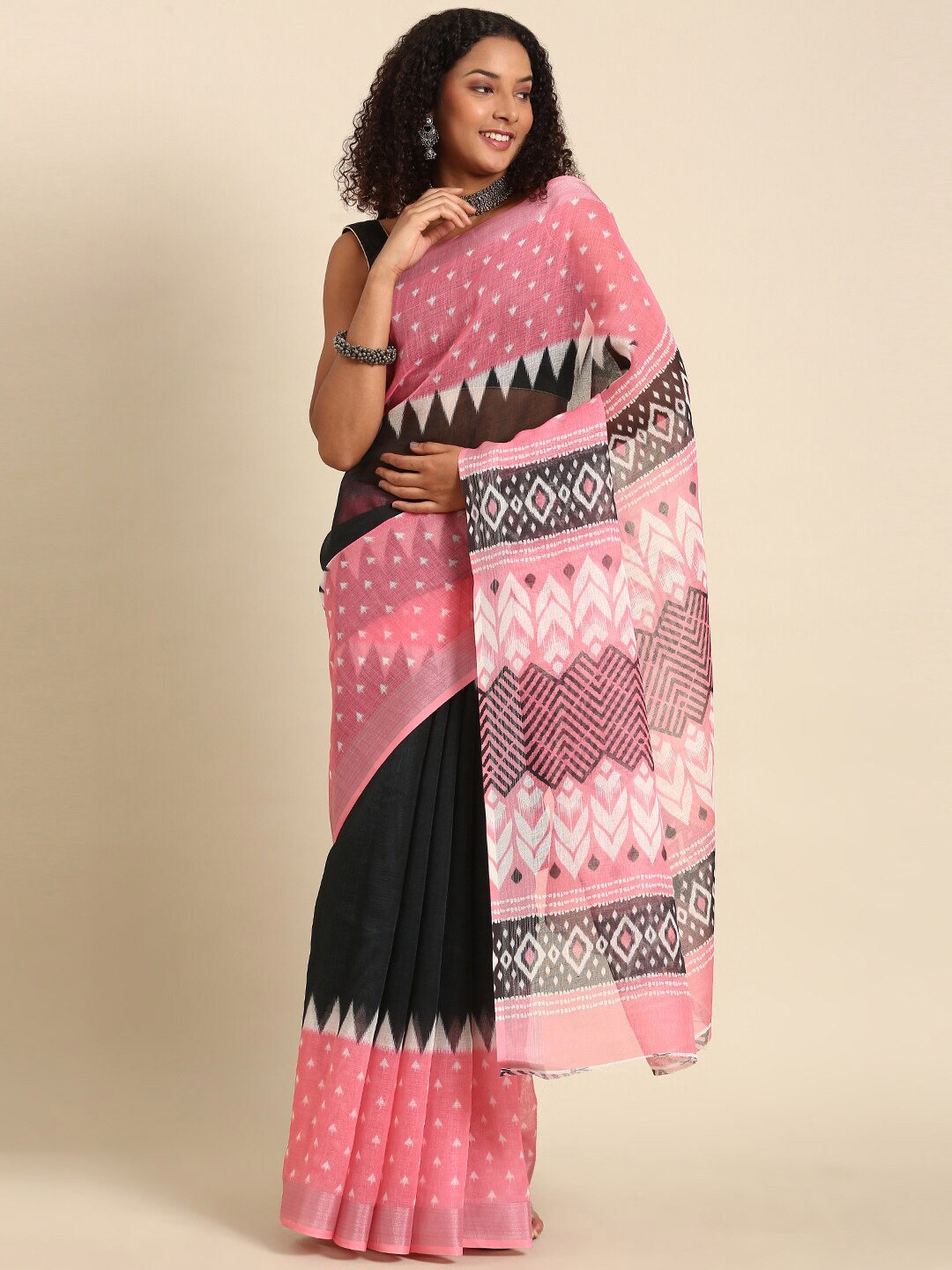 

Anouk Ethnic Motifs Printed Zari Saree, Black