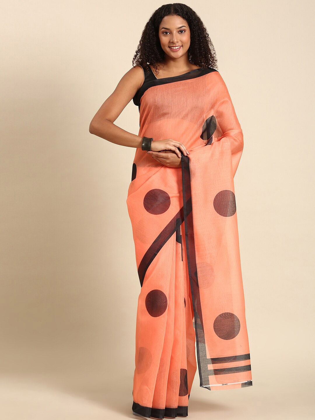 

Anouk Geometric Printed Pure Cotton Saree, Rust