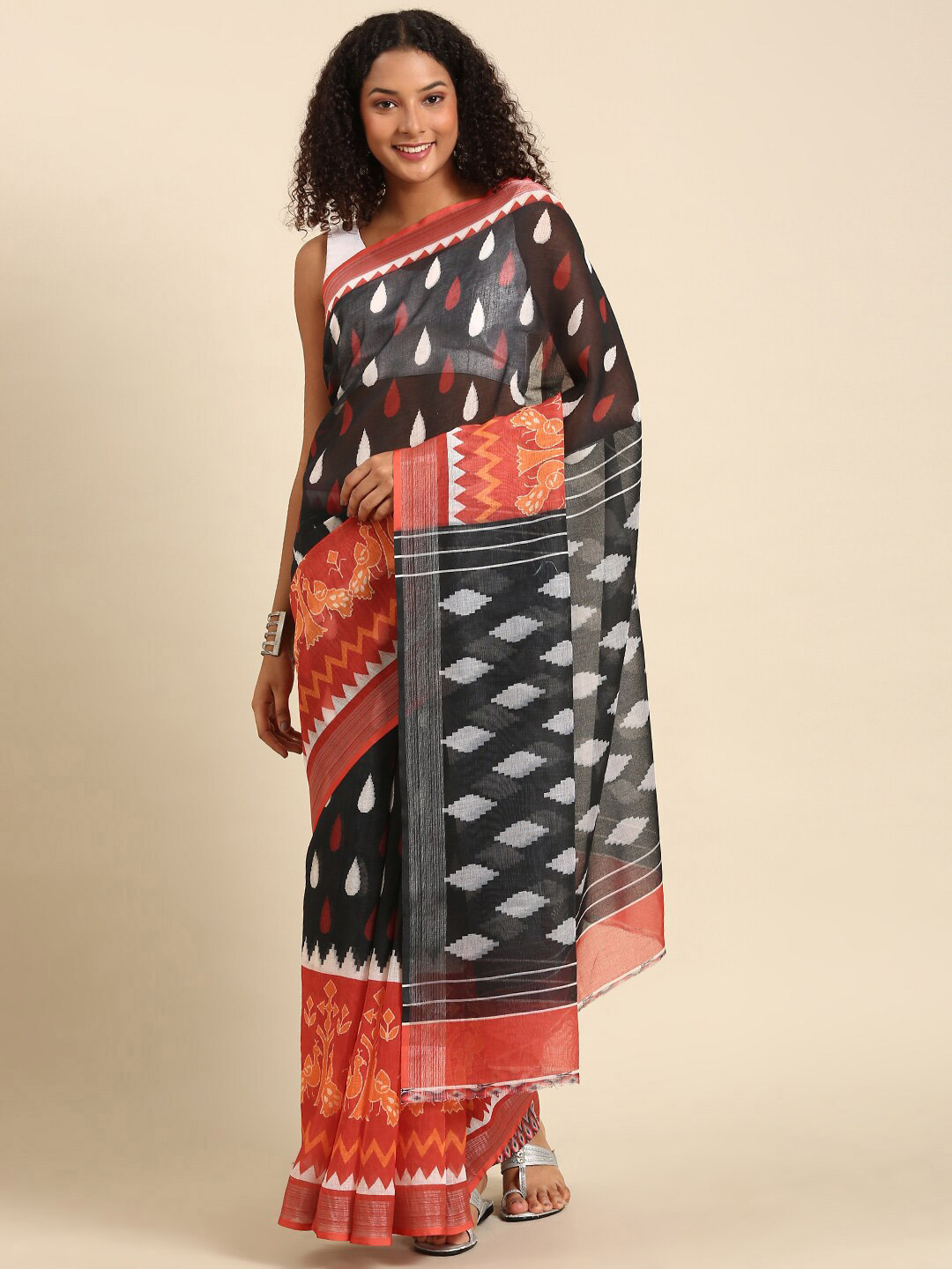 

Anouk Ethnic Motifs Woven Design Zari Saree, Black