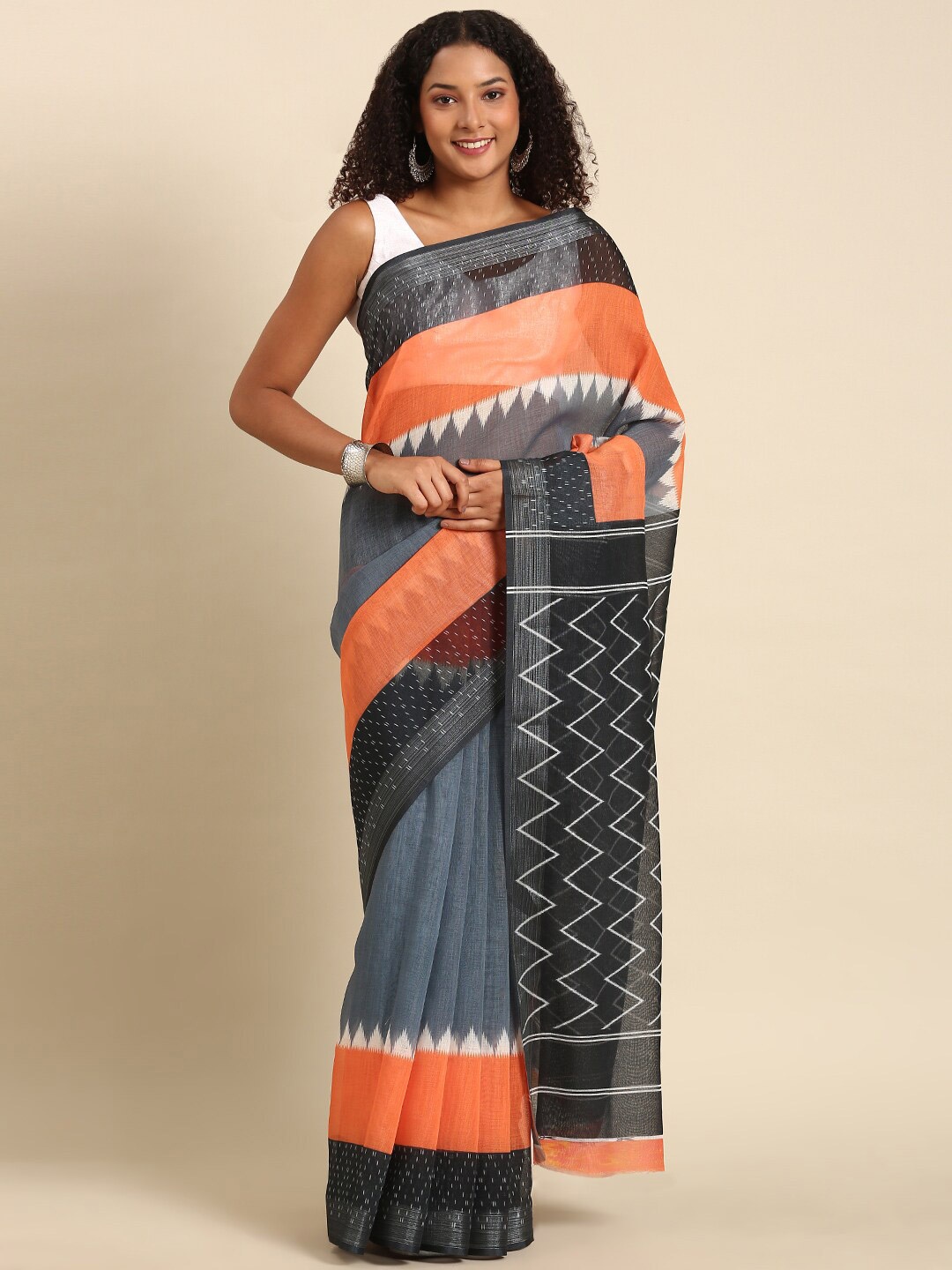 

Anouk Geometric Printed Saree, Grey