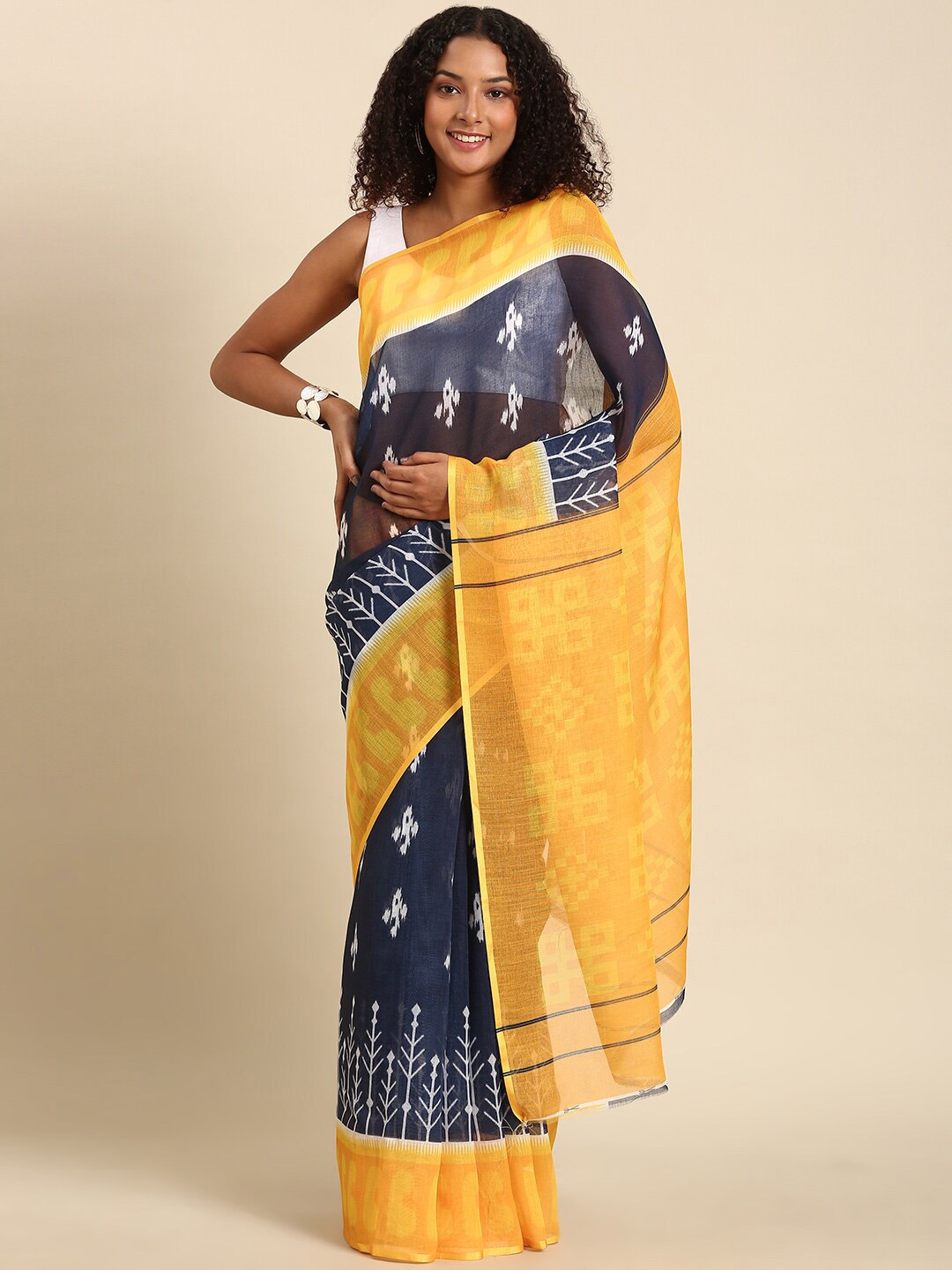 

Anouk Ethnic Motifs Printed Saree, Navy blue