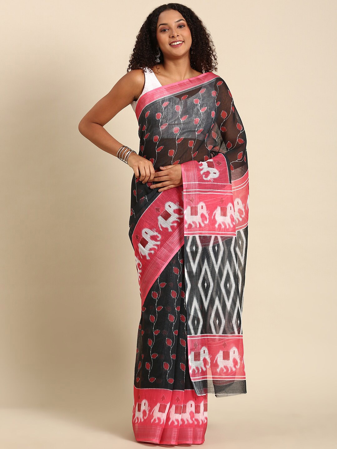 

Anouk Ethnic Motifs Printed Zari Saree, Black