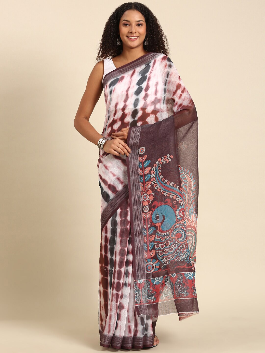 

Anouk Tie And Dye Printed Zari Saree, Maroon