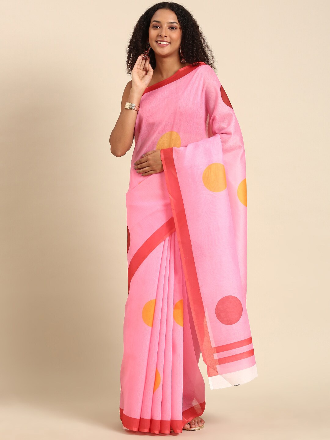 

Anouk Geometric Printed Pure Cotton Saree, Pink