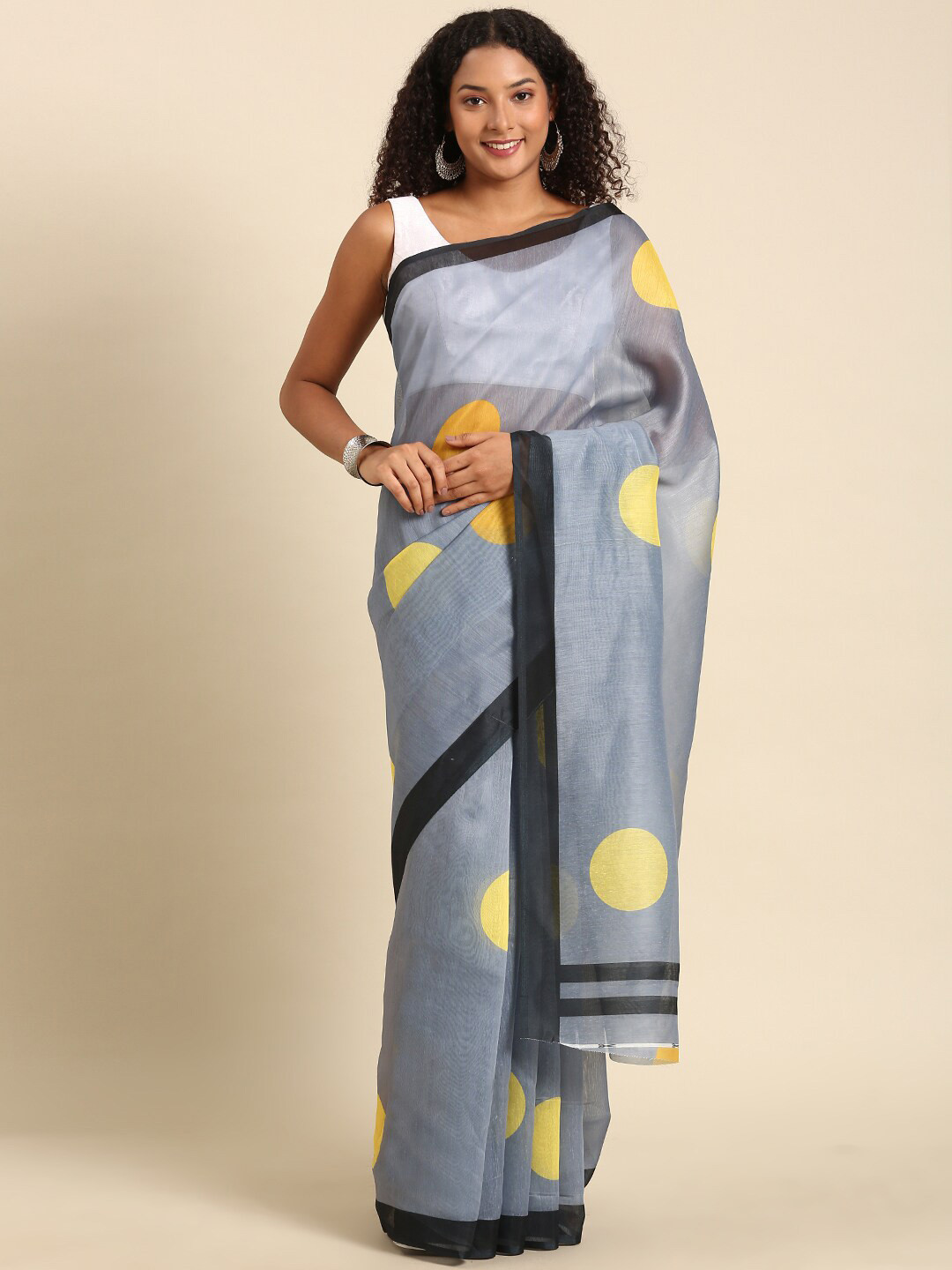 

Anouk Geometric Printed Pure Cotton Saree, Grey