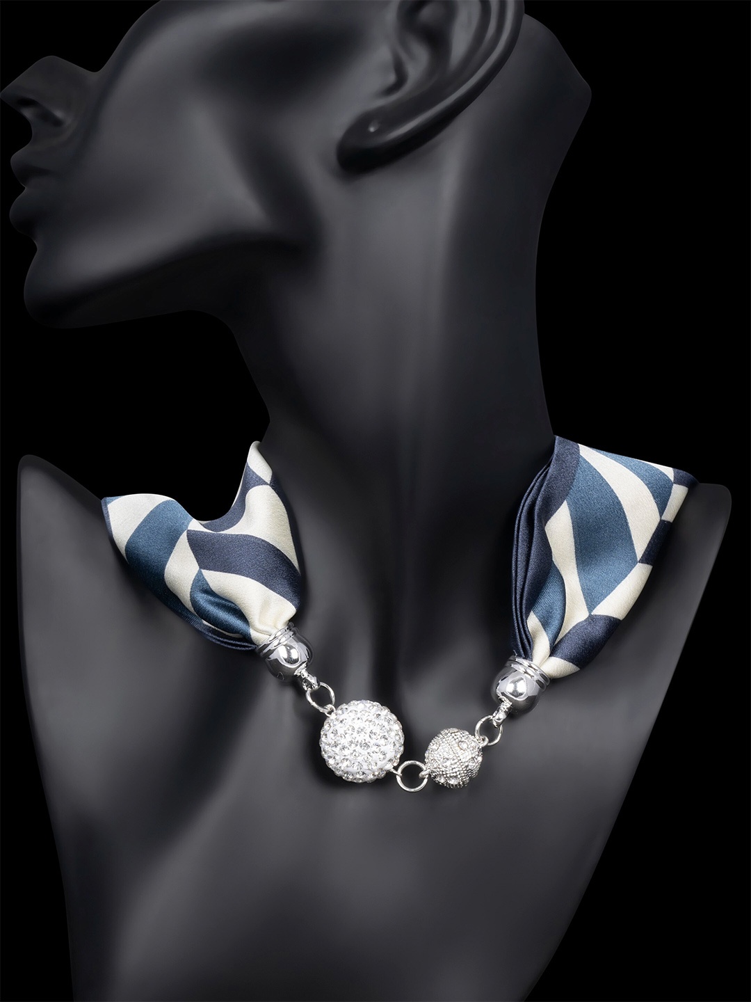 

NOTEQUAL Mulberry Silk Scarf Necklace, Navy blue