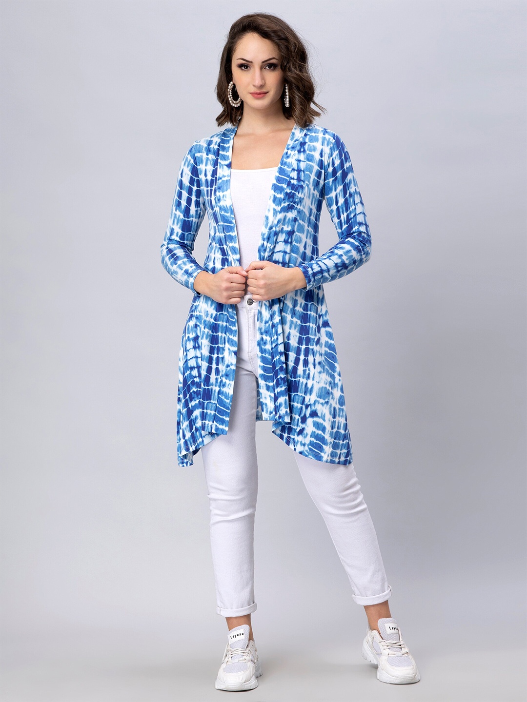 

Nimble Printed Open Front Longline Shrug, Blue