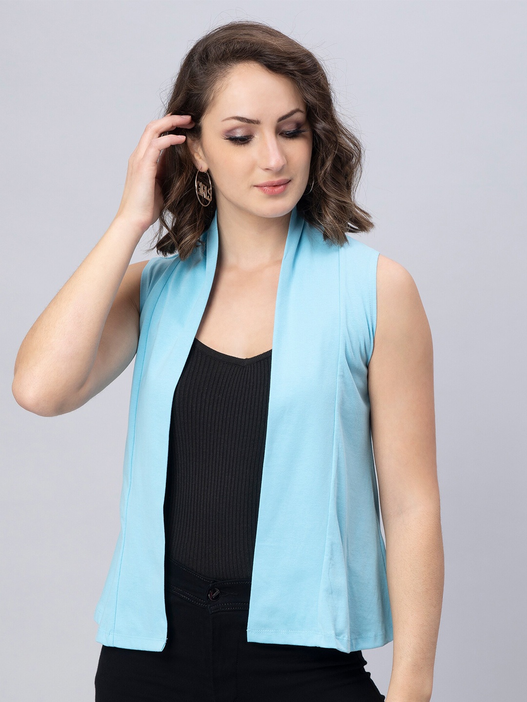 

Nimble Open Front Pure Cotton Shrug, Blue