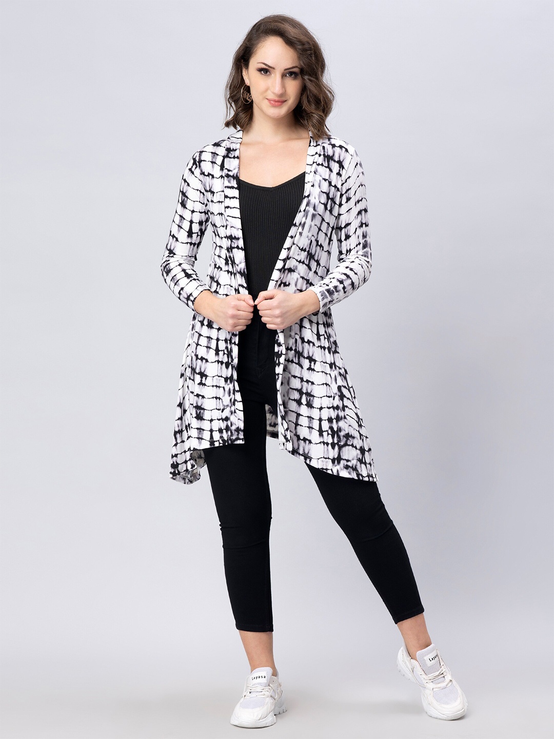 

Nimble Printed Open Front Longline Shrug, Black