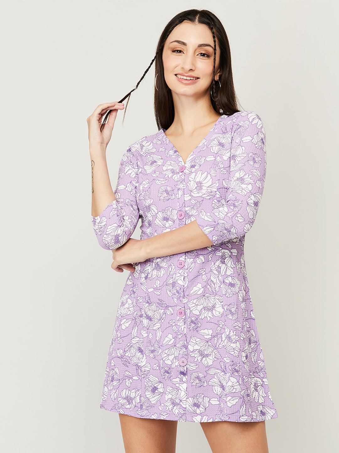 

Ginger by Lifestyle Floral Printed A-Line Mini Dress, Lavender