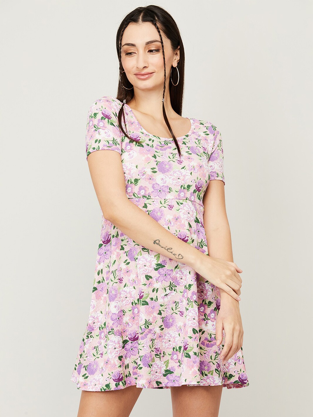 

Ginger by Lifestyle Floral Printed A-Line Mini Dress, Purple