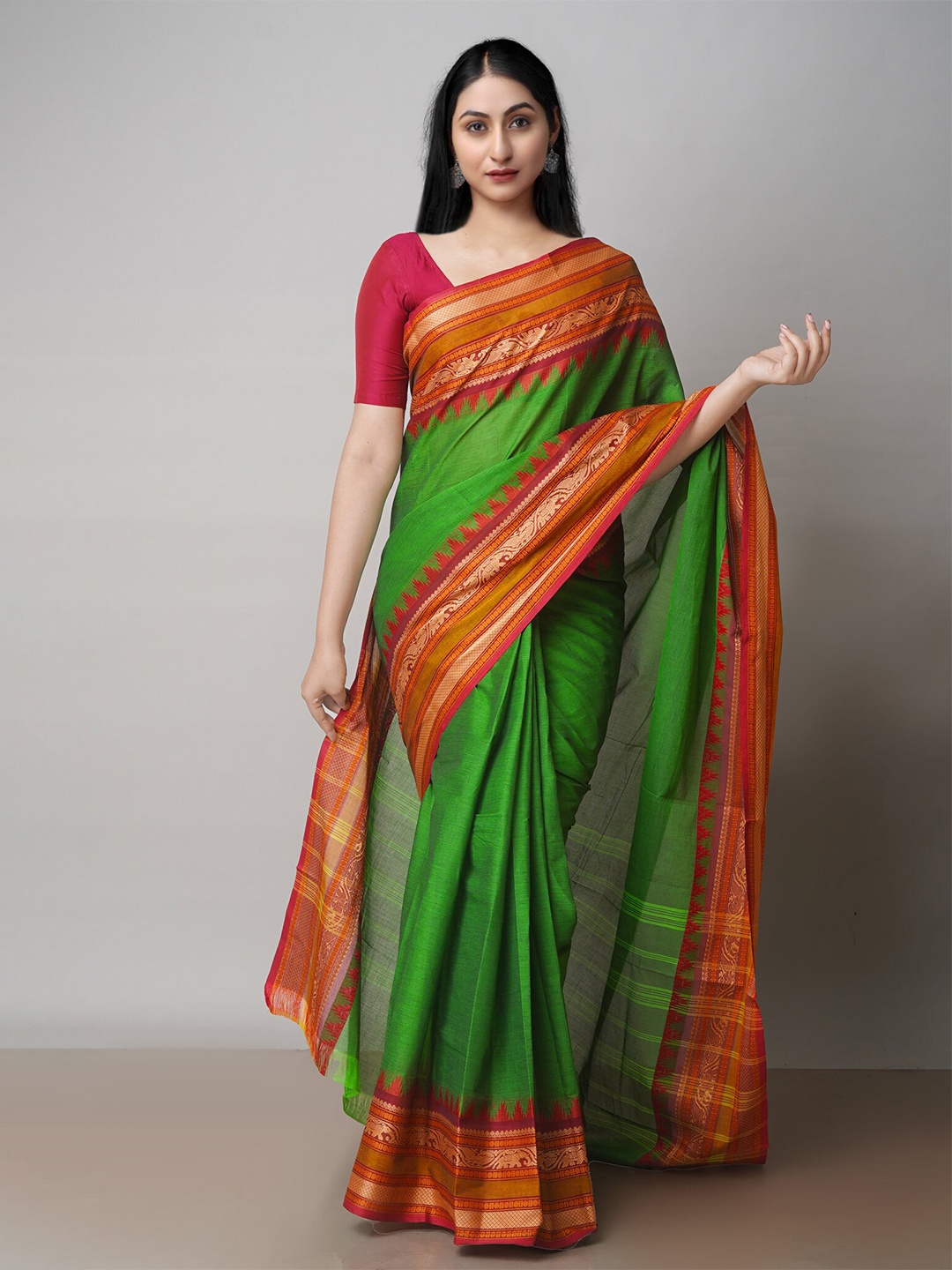 

Unnati Silks Woven Design Pure Cotton Handloom Chettinad Saree, Green