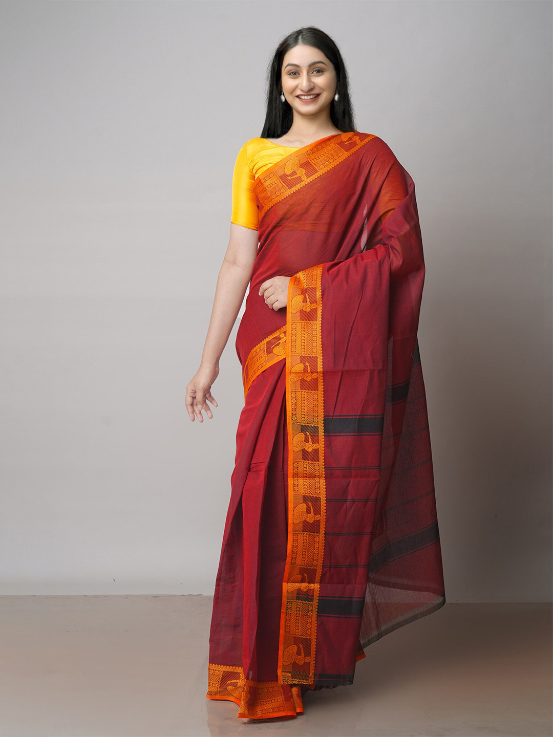 

Unnati Silks Pure Cotton Chettinad Saree, Maroon