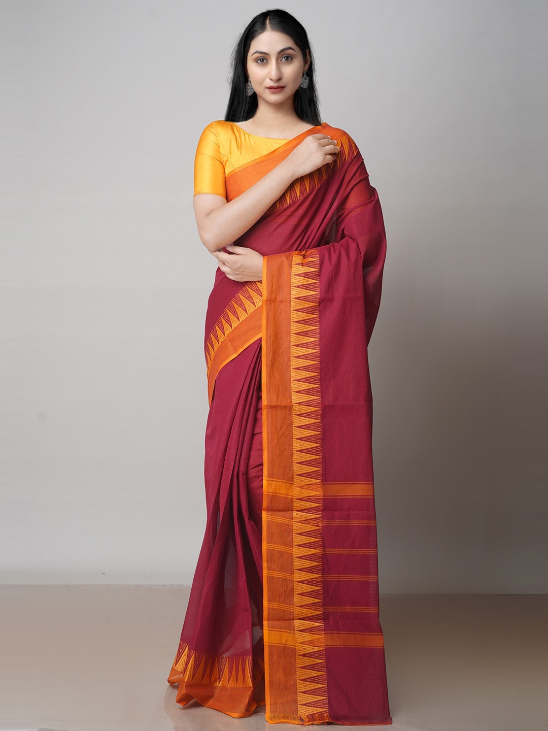 

Unnati Silks Woven Design Pure Cotton Handloom Chettinad Saree, Burgundy