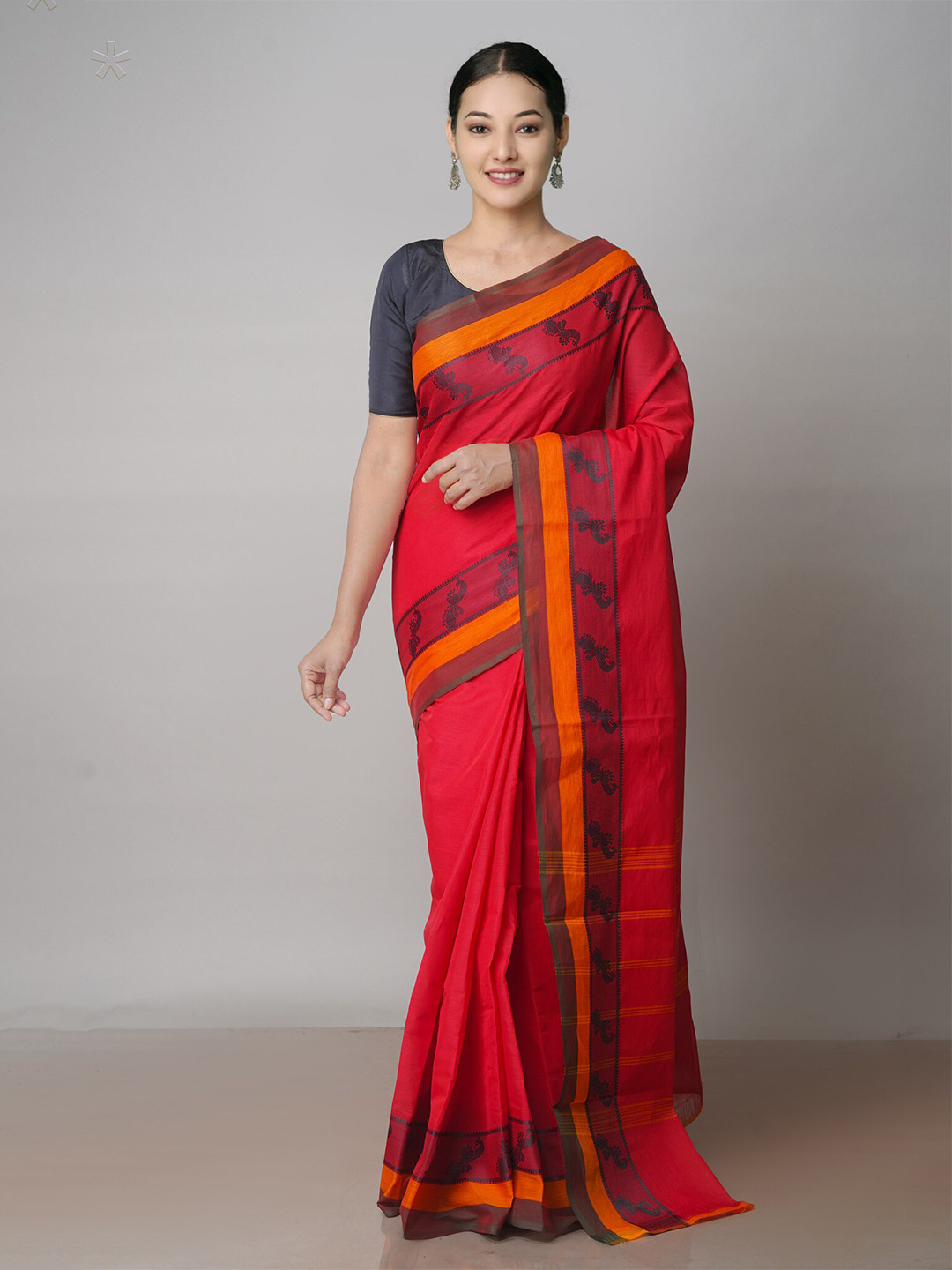 

Unnati Silks Pure Cotton Handloom Chettinad Saree, Red