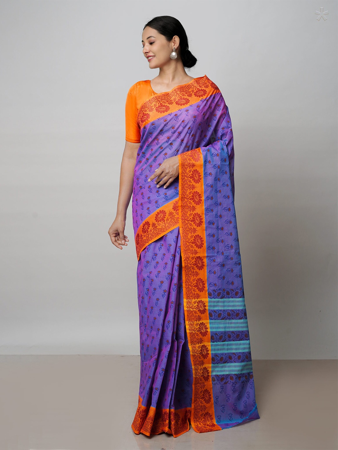 

Unnati Silks Floral Pure Cotton Handloom Chettinad Saree With Blouse Piece, Violet