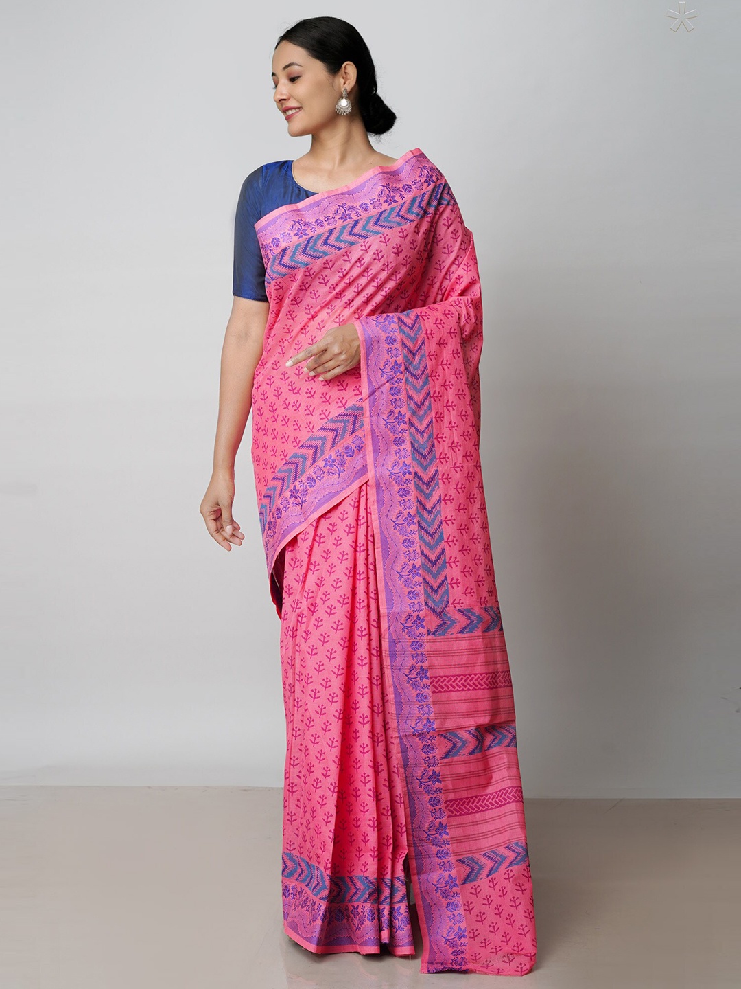 

Unnati Silks Ethnic Motifs Pure Cotton Pavani Dyed Handloom Chettinad Saree, Pink