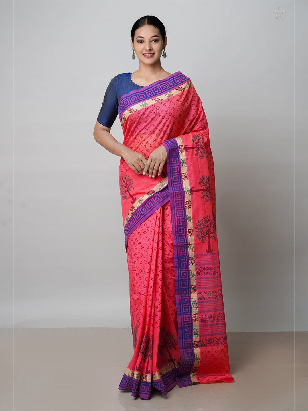 

Unnati Silks Zari Pure Cotton Pavani Dyed Handloom Chettinad Saree, Pink