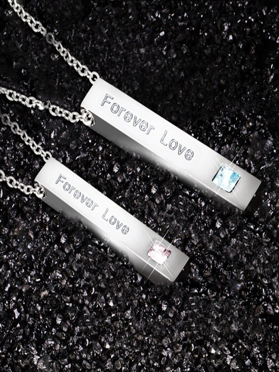 

UNIVERSITY TRENDZ Set Of 2 Silver-Plated Couple Forever-Love Pendant Necklace
