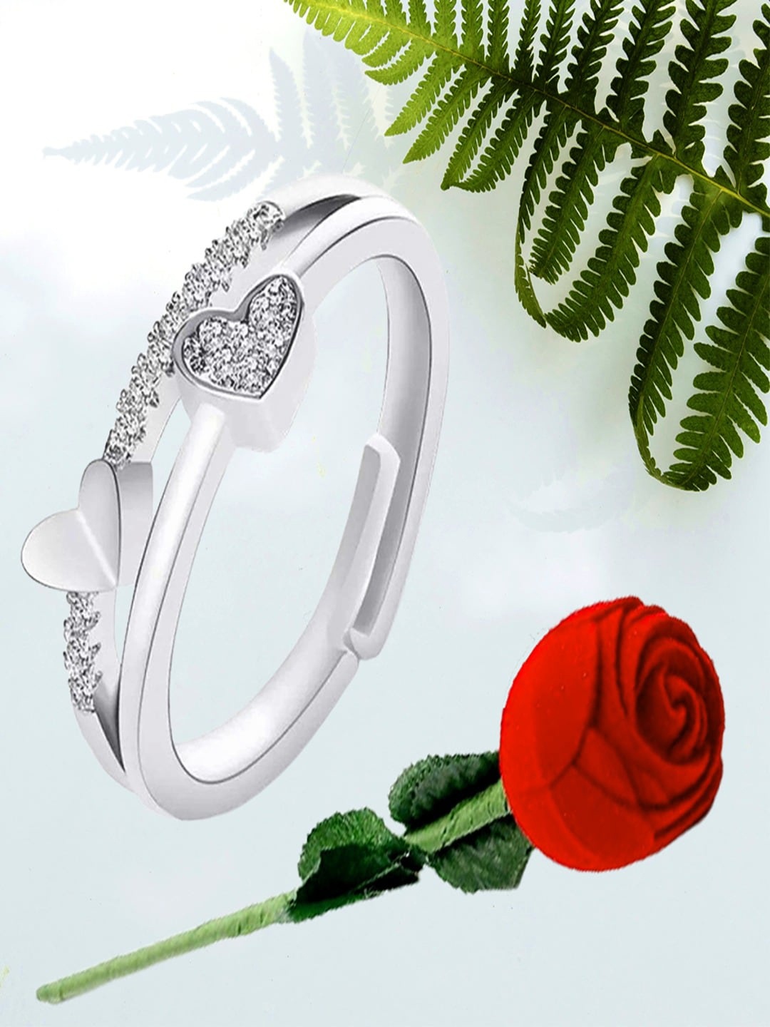 

UNIVERSITY TRENDZ Silver Plated Heart Shaped Ring With Artificial Rose