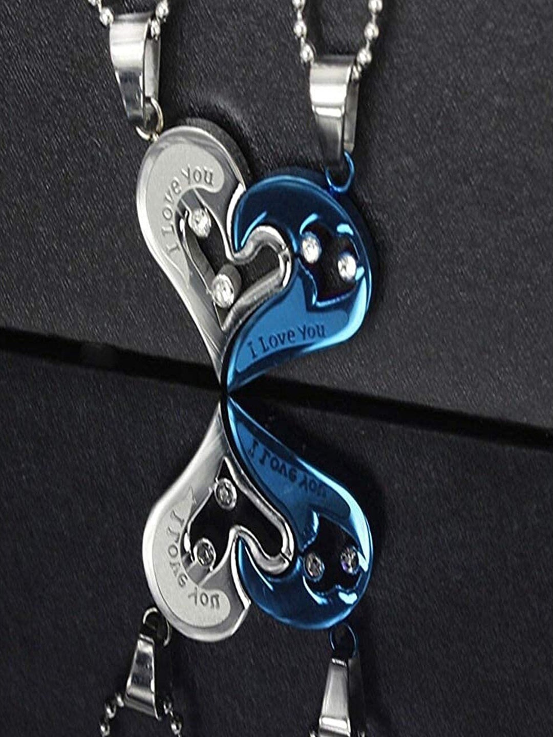 

UNIVERSITY TRENDZ Men Silver-Plated Heart Locket Couple Necklace