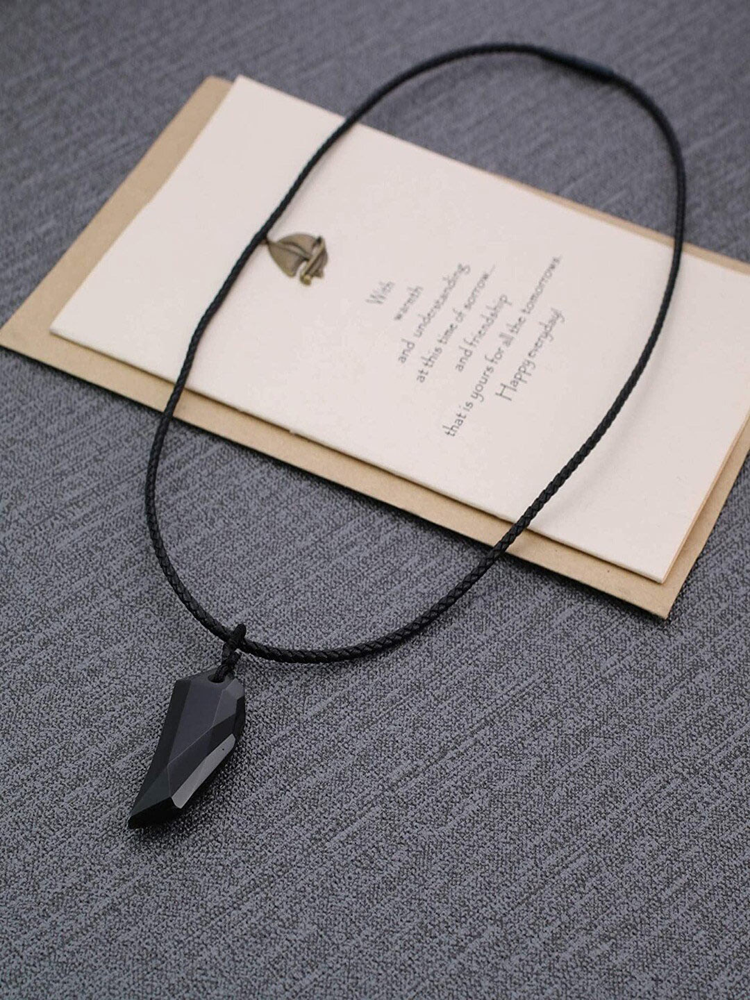 

UNIVERSITY TRENDZ Thread Drawstring Stone Pendant Necklace, Black